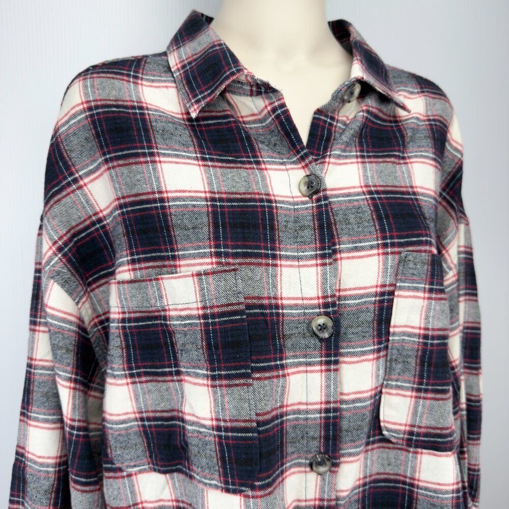 HARVE BENARD Plaid Red White‎ Black & Blue Button Up 3/4 Sleeves Shirt Size XL - Picture 2 of 9
